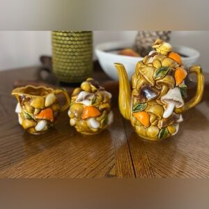 Mushroom Teapot Creamer Sugar Vintage Midcentury Japanese Ceramic C-2122